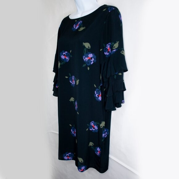 Sanctuary Dark Floral Shift Dress Womens S Small Black Ruffle Sleeve Casual N14X - Picture 2 of 5